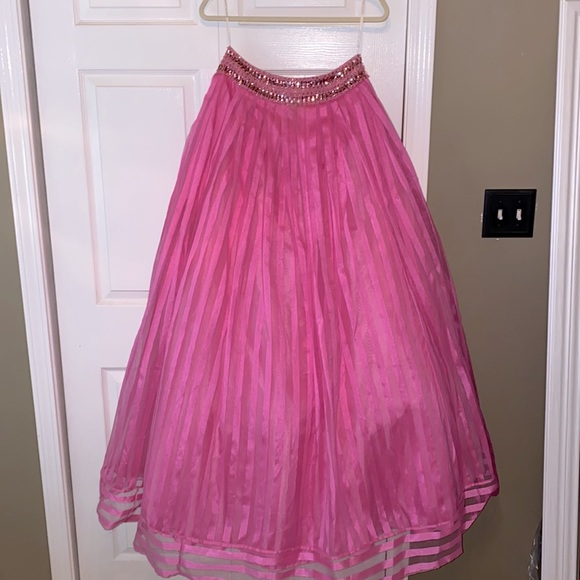 Rachel Allan Two Piece White and Hot Pink Prom Dress - Picture 6 of 11